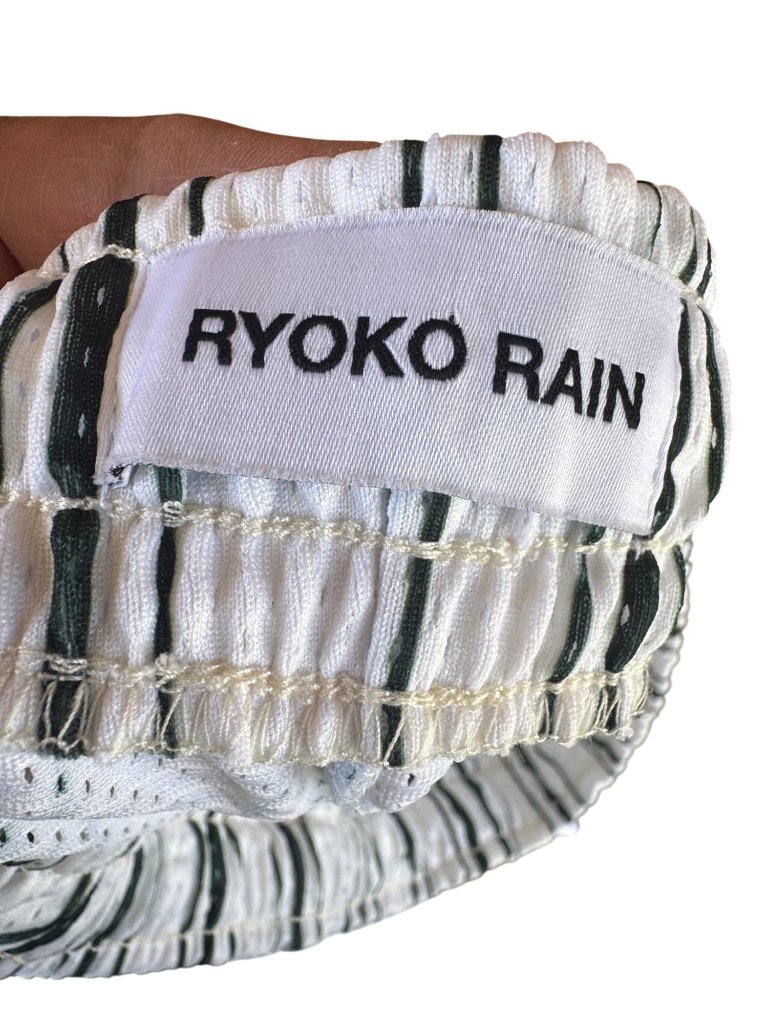 Ryoko Rain Mens Mesh Shorts Floral Stripe Drawstring White Green Size M — image 5 of 8